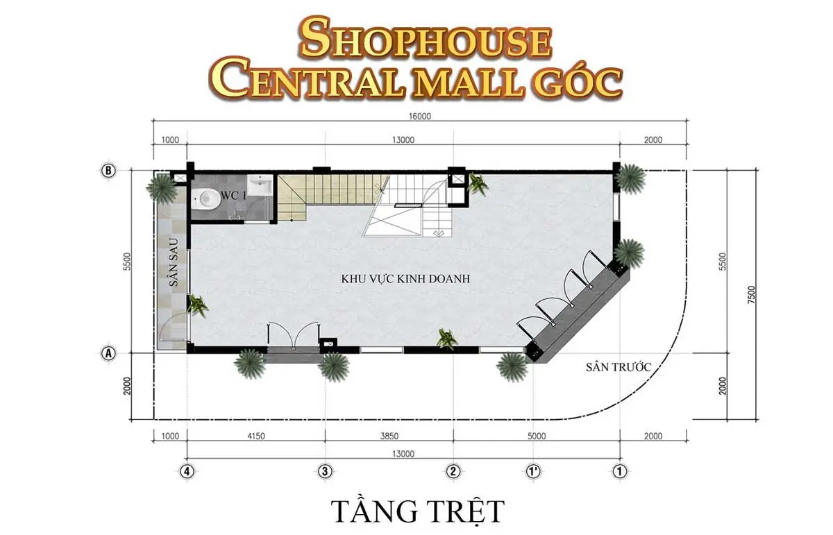 thiet ke tang tret shophouse central mall goc - DỰ ÁN THẮNG LỢI CENTRAL HILL BẾN LỨC LONG AN