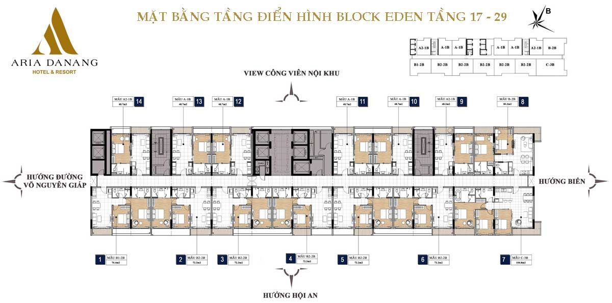 Mặt bằng tầng 17 - 29 block Eden Dự án Aria Hotel & Resort Đà Nẵng