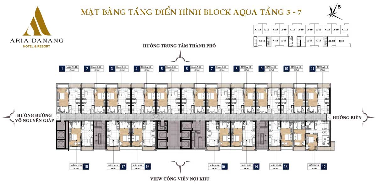 Mặt bằng tầng 3 - 7 Block Aqua Căn hộ Aria Đà Nẵng Hotel & Resort