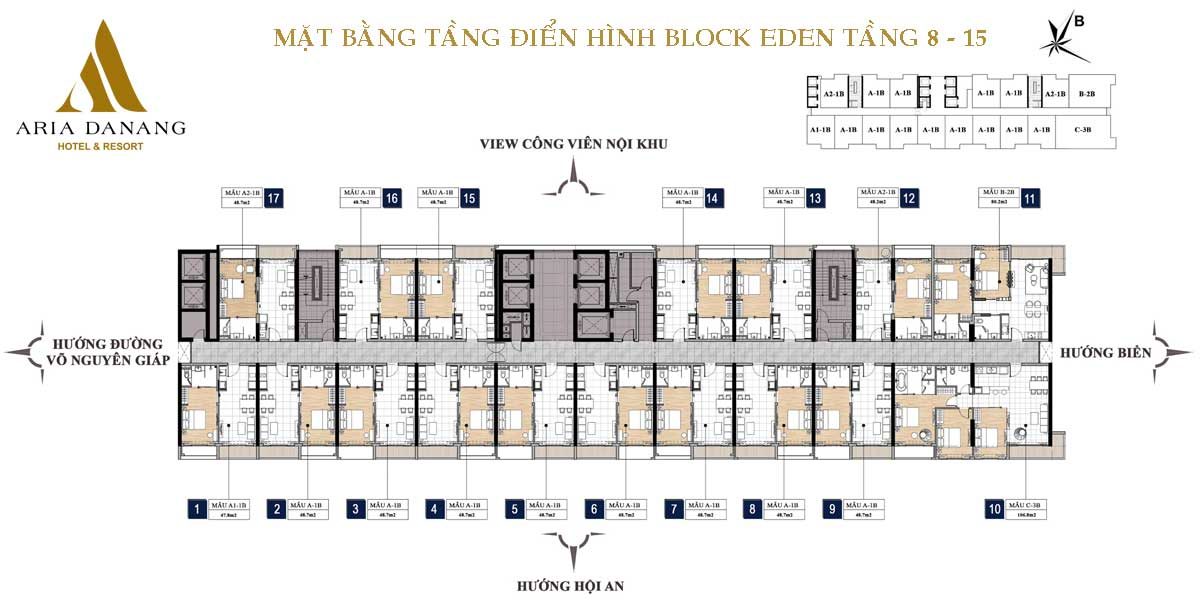 Mặt bằng tầng 8-15 block Eden Dự án Aria Hotel &amp; Resort Đà Nẵng