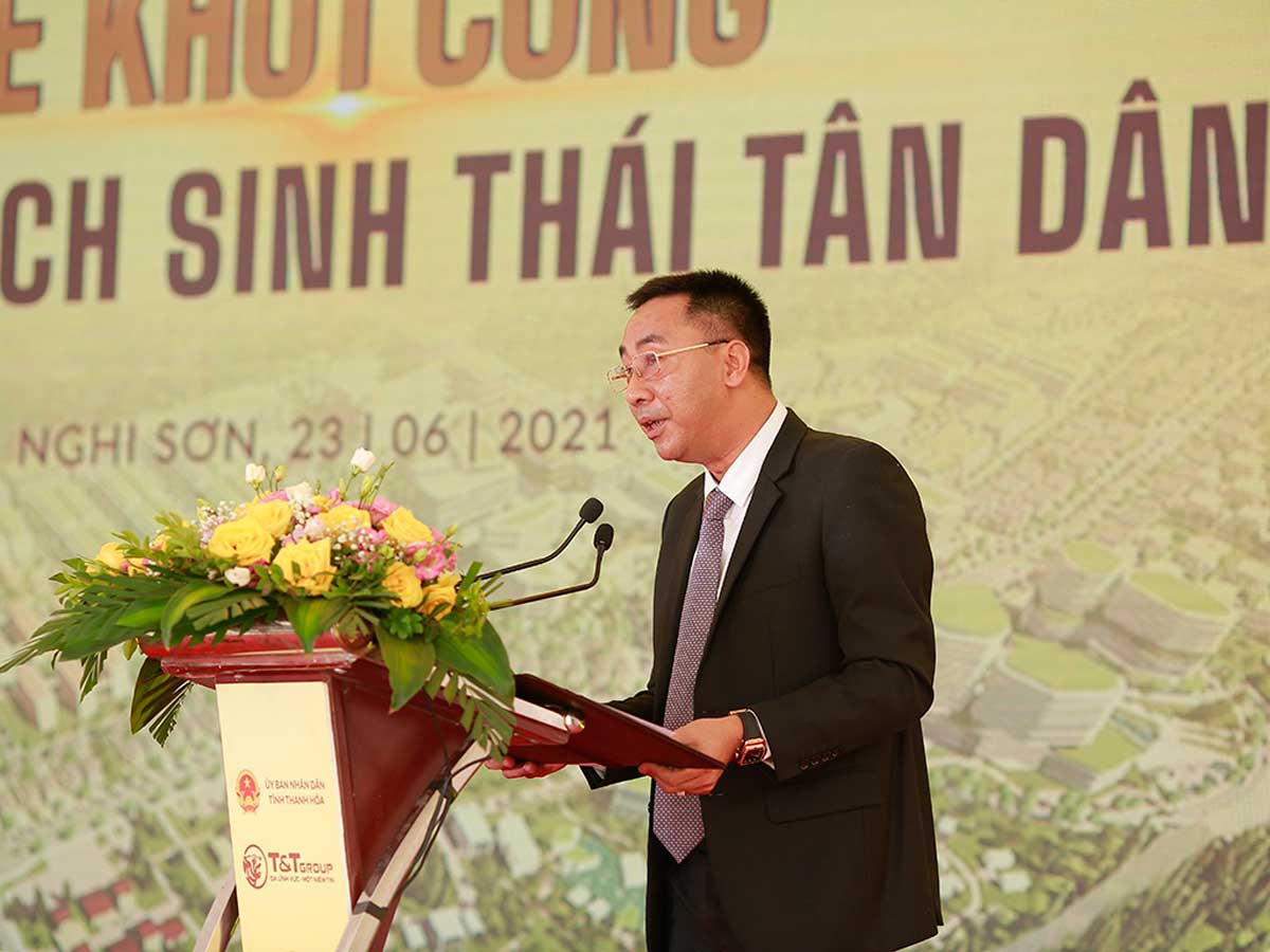 Ong Nguyen Anh Tuan Pho Tong Giam doc Tap doan TT Group phat bieu tai su kien - Dự án Khu du lịch sinh thái Tân Dân