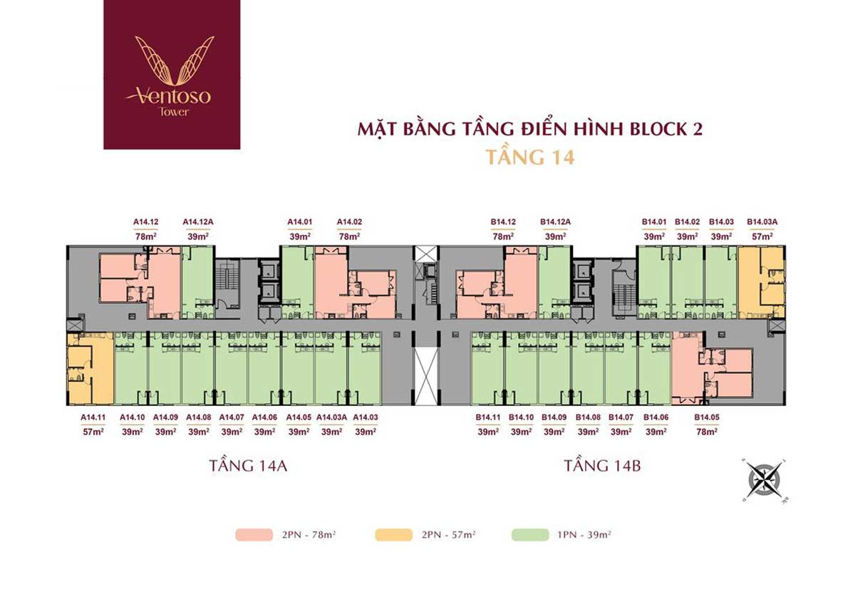 Mat bang Tang 14 Du an Can ho Ventoso Tower Di An Binh Duong - Ventoso Tower
