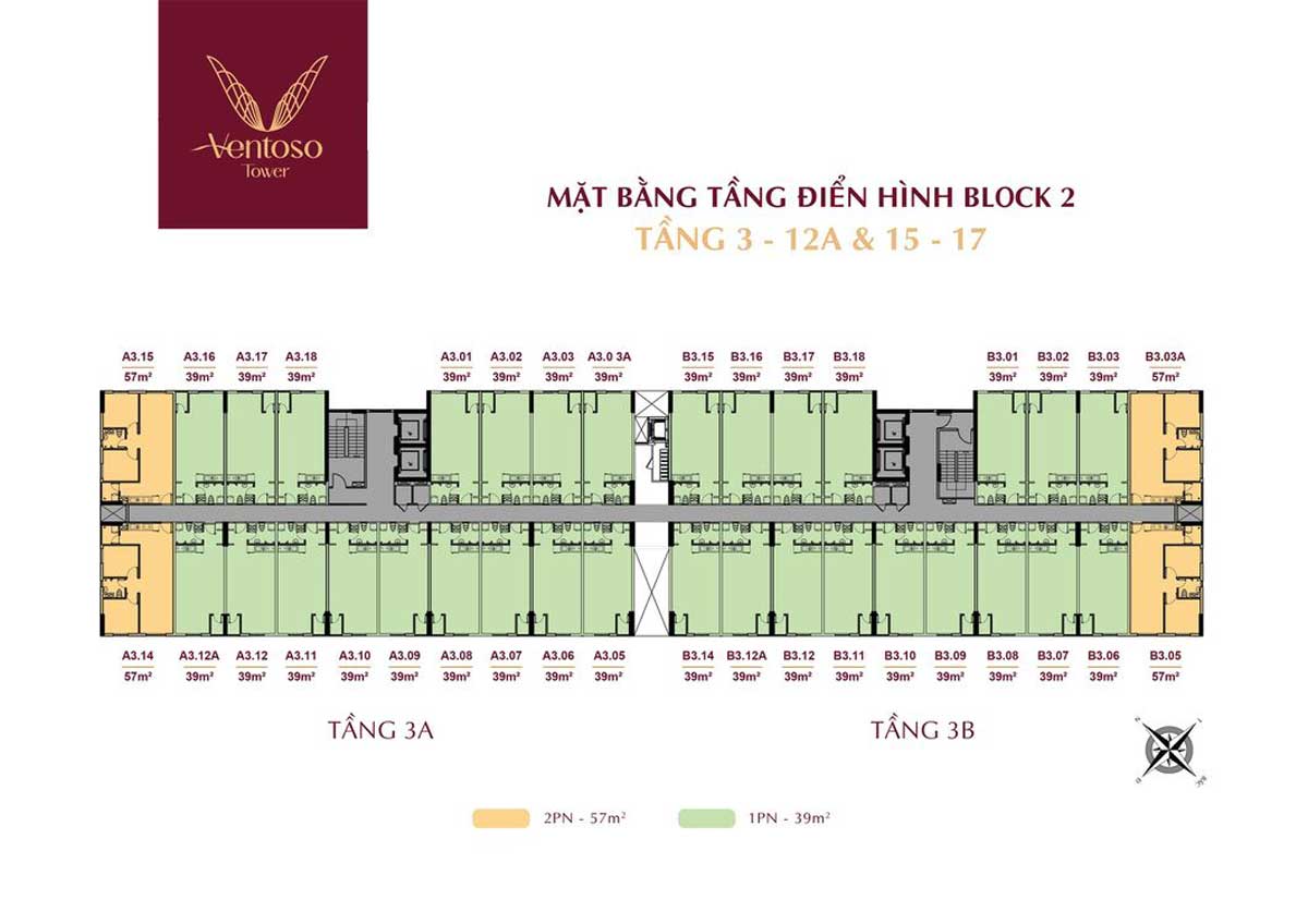 Mat bang Tang 3 12A 15 17 Du an Can ho Ventoso Tower Di An Binh Duong - Ventoso Tower